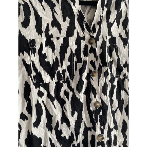 Rachel Roy Women's Black White Casual Short Sleeve Medium Linen Blend Top - Picture 3 of 7